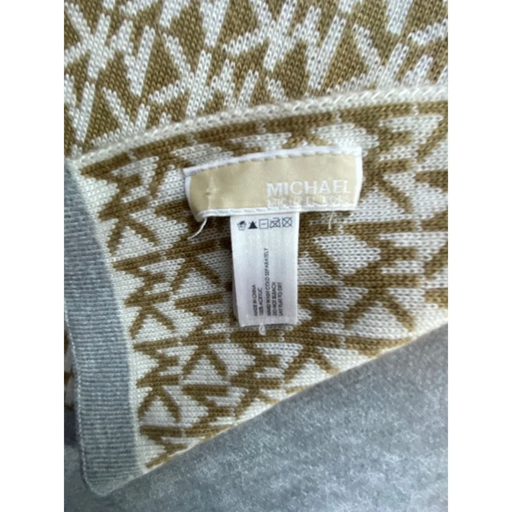 Michael Kors MK Monogram Logo Knit Scarf Camel Cream Tan Designer Winter Wrap